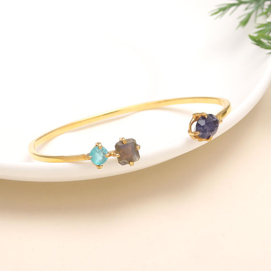 925 Silver Triple Gemstone Open Cuff Bracelet