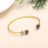 925 Silver Triple Gemstone Open Cuff Bracelet