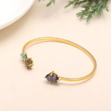 925 Silver Triple Gemstone Open Cuff Bracelet