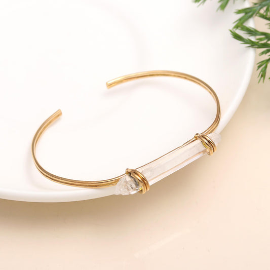 925 Silver Quartz Crystal Bar Cuff Bracelet