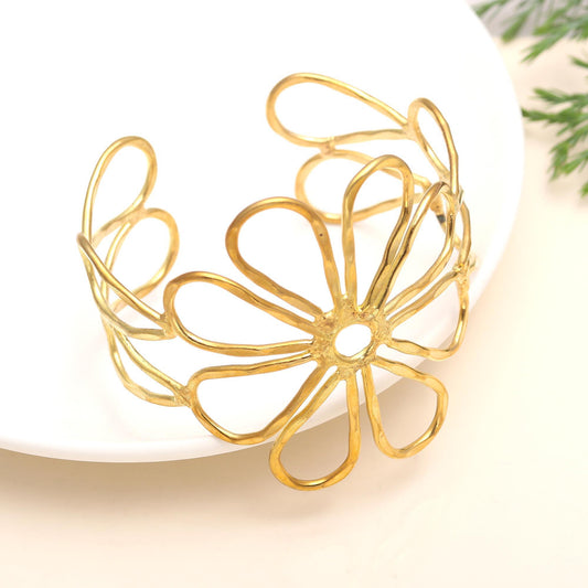 925 Silver Flower Cuff Bracelet