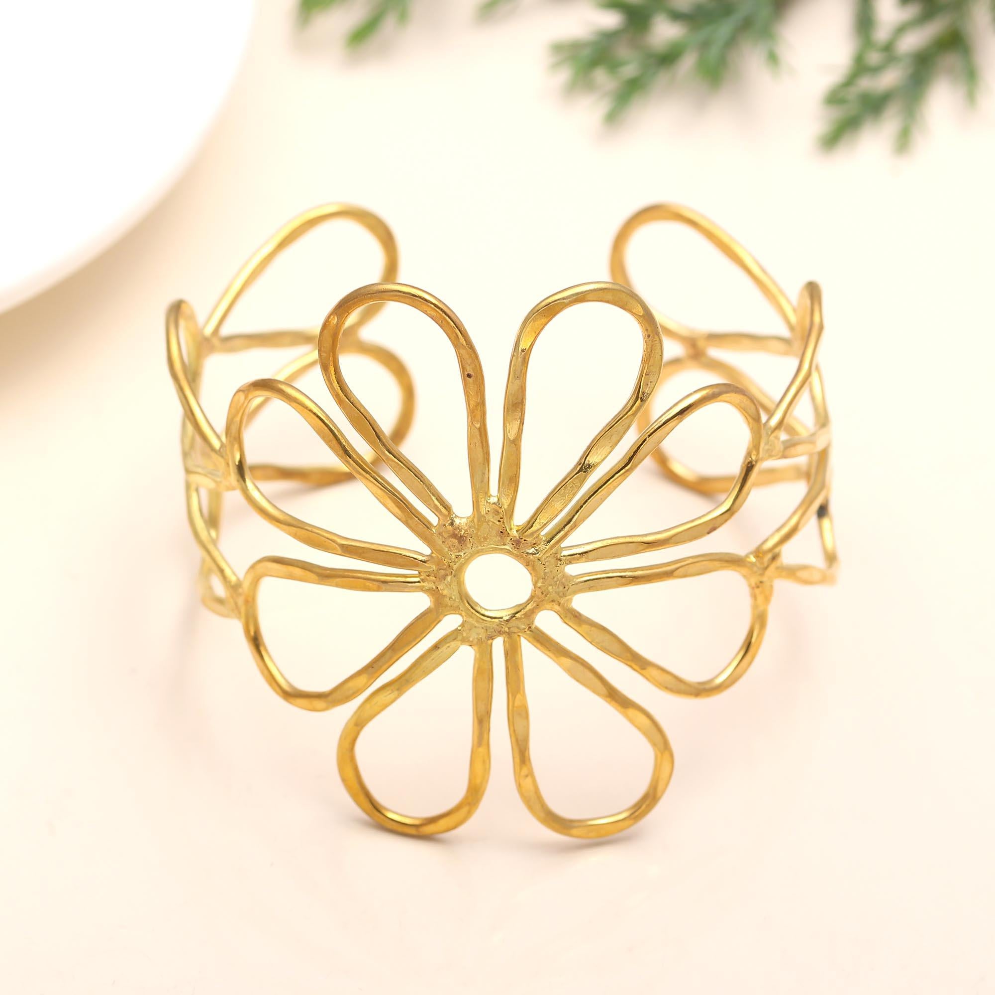 925 Silver Flower Cuff Bracelet
