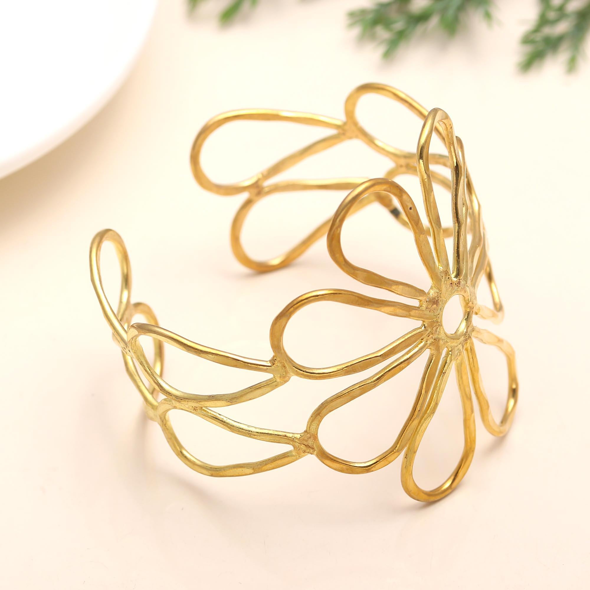 925 Silver Flower Cuff Bracelet