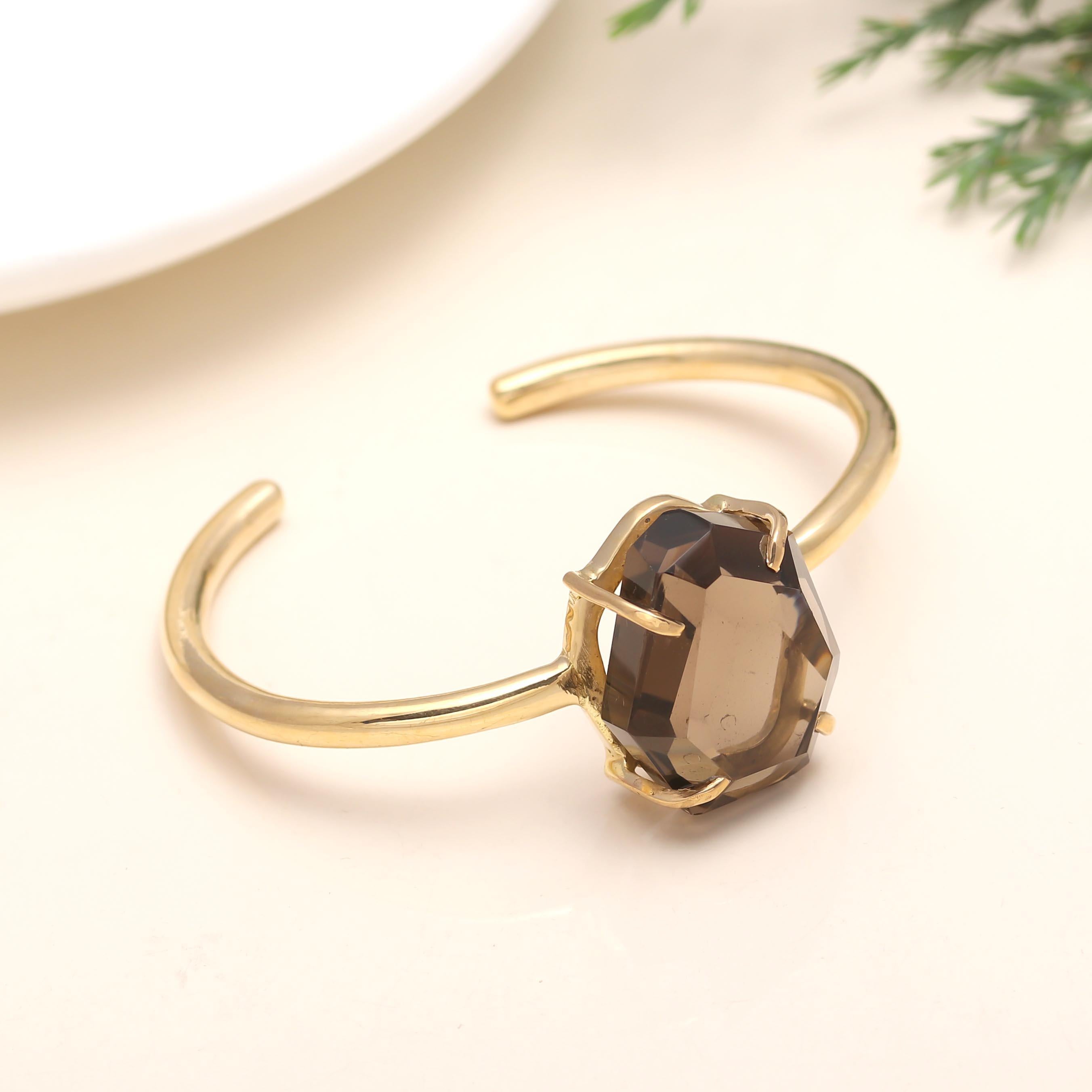 Brass Smoky Quartz Cuff Bracelet