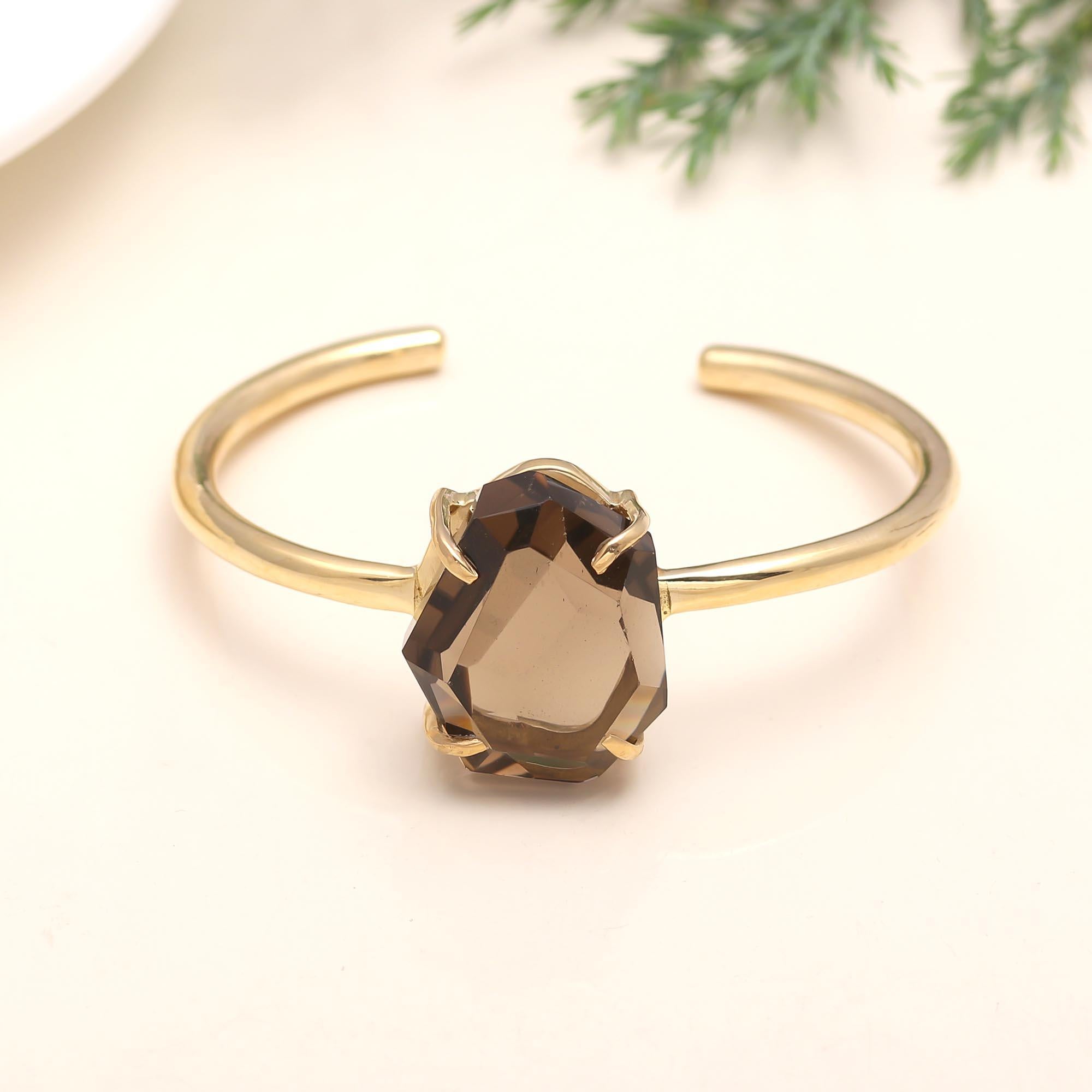 Brass Smoky Quartz Cuff Bracelet