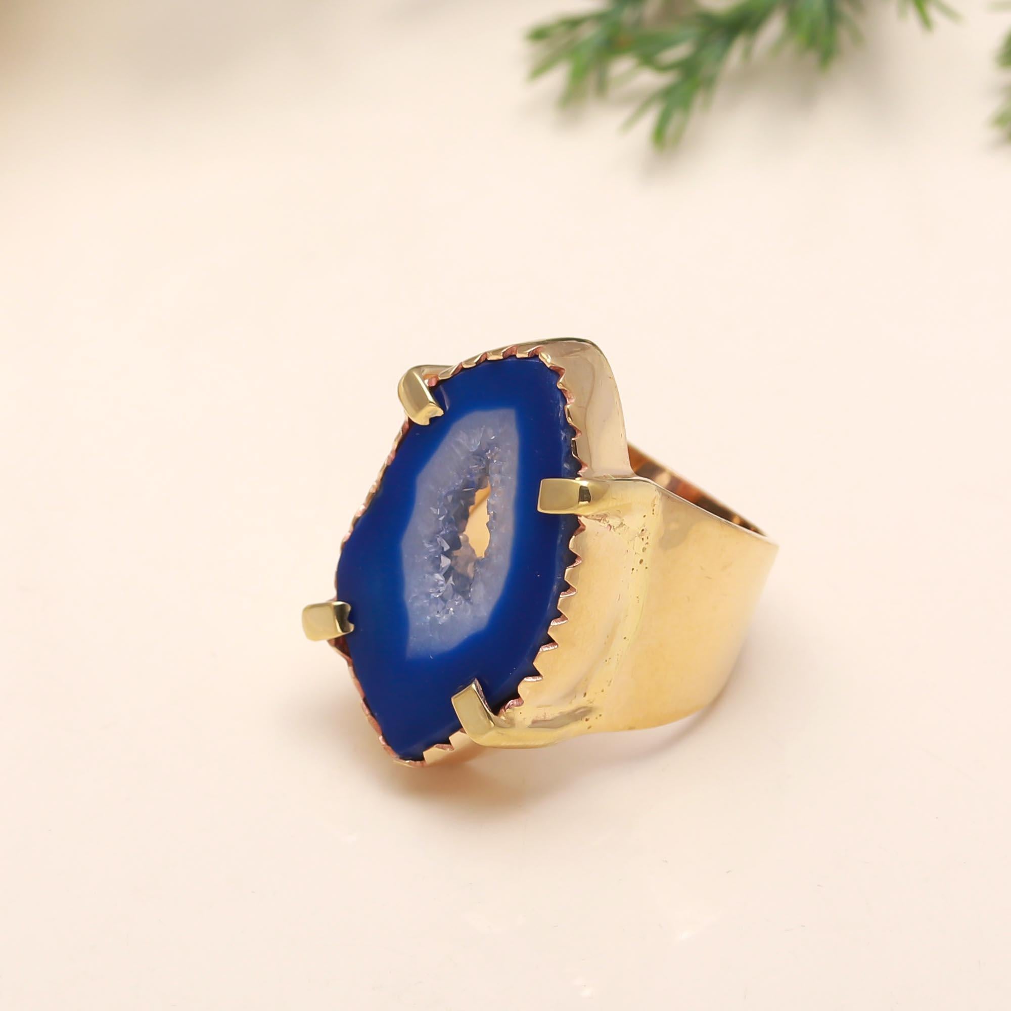 925 Silver Blue Agate Druzy Ring