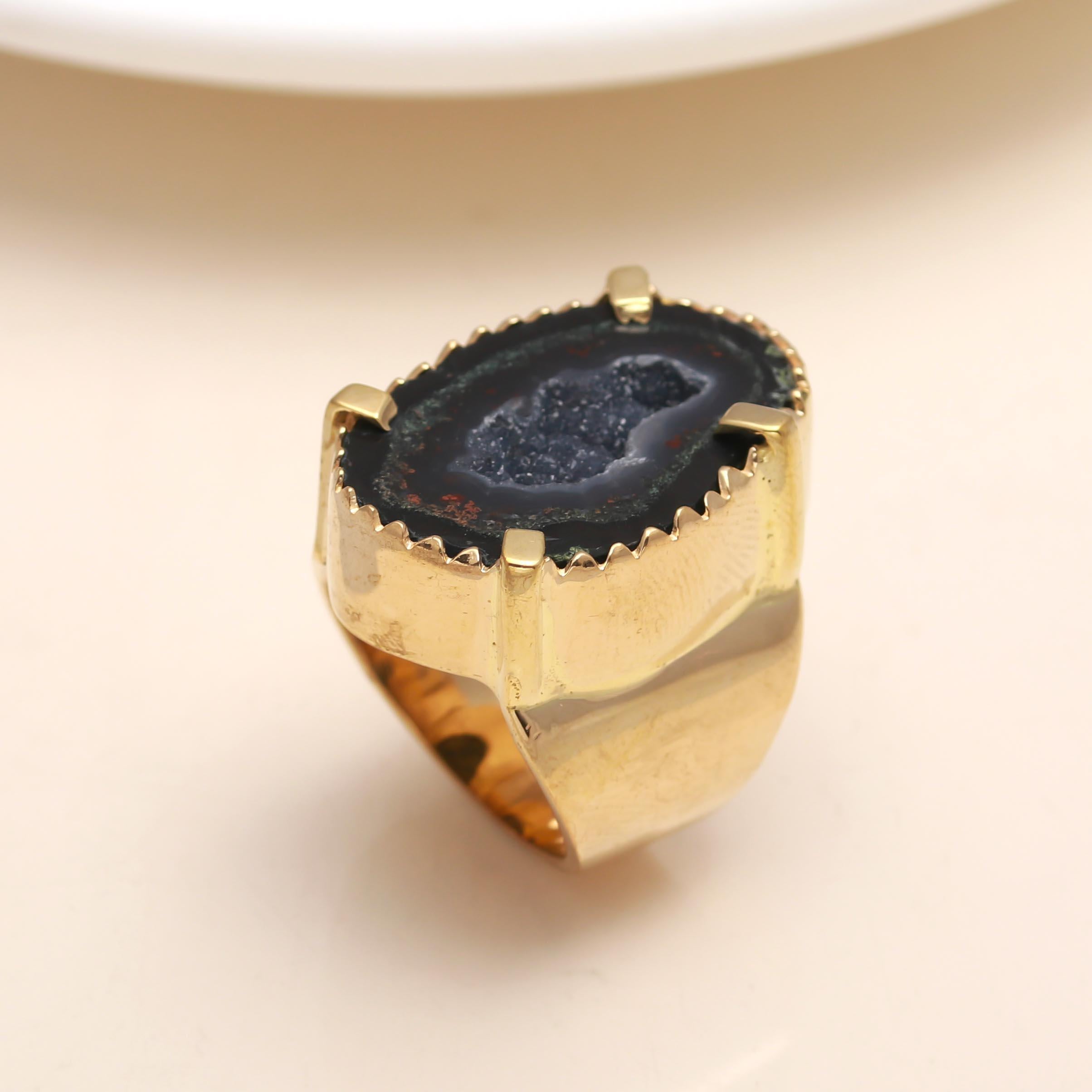 925 Silver Black Agate Druzy Ring
