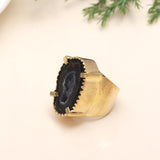 925 Silver Black Agate Druzy Ring