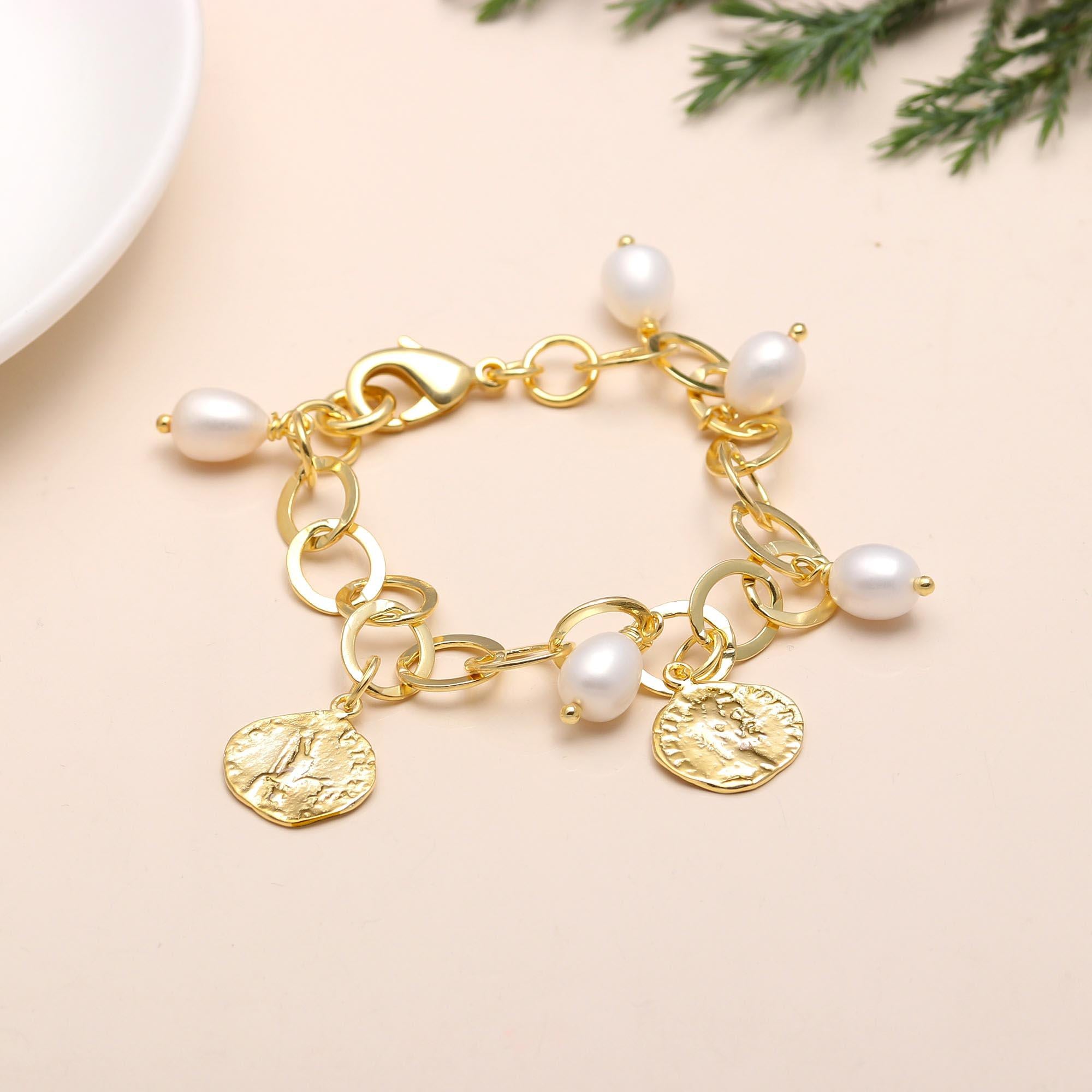 925 Silver Pearl and Charm Bracelet