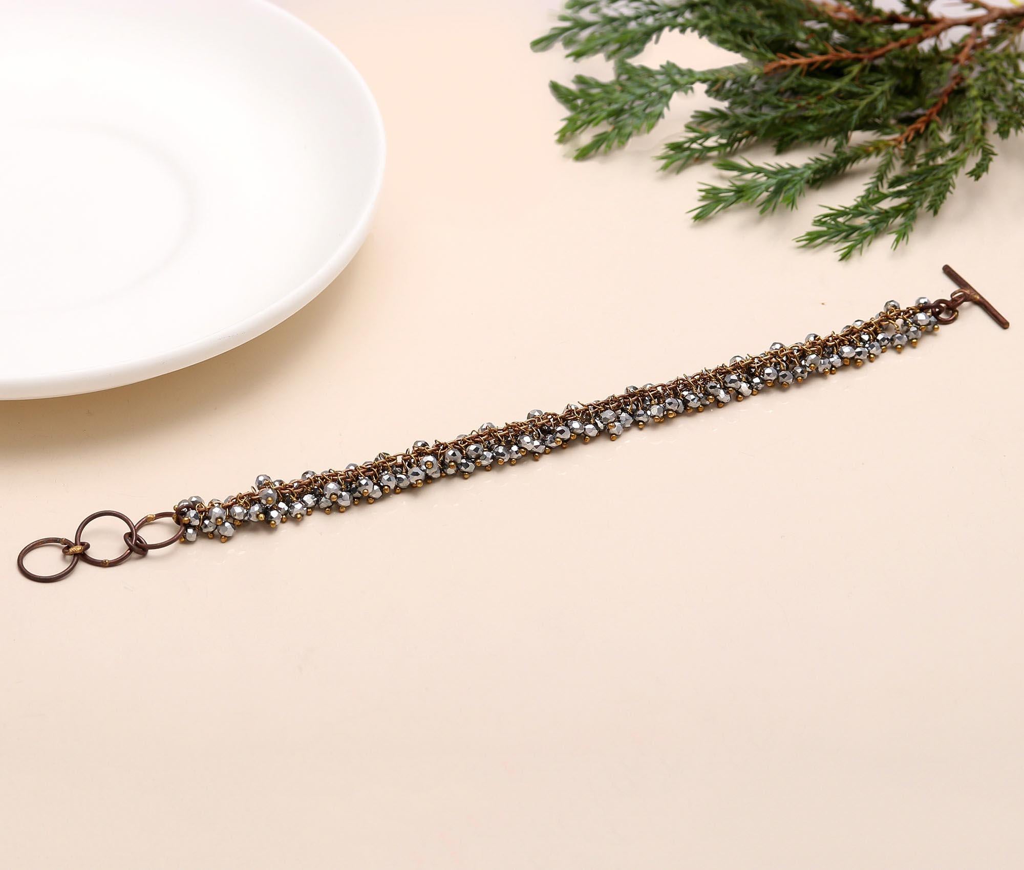 925 Silver Hematite Beaded Cluster Bracelet