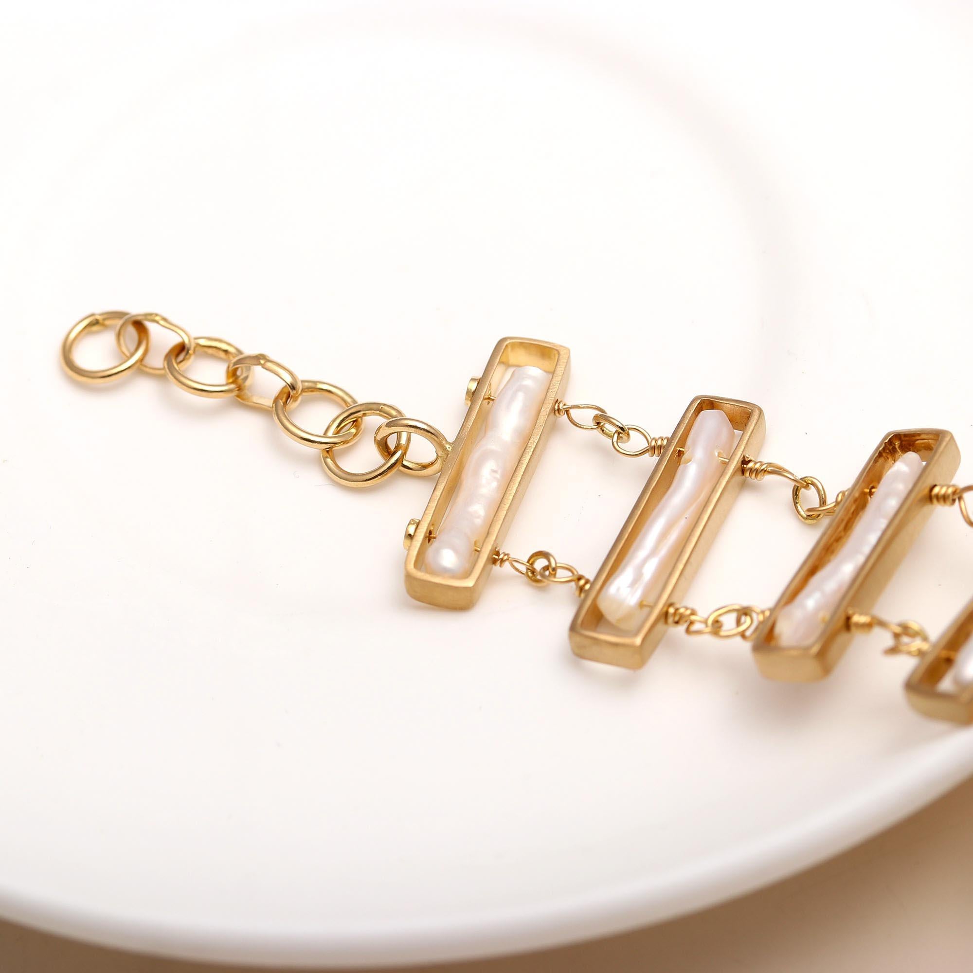 925 Silver Baroque Pearl Bar Link Bracelet