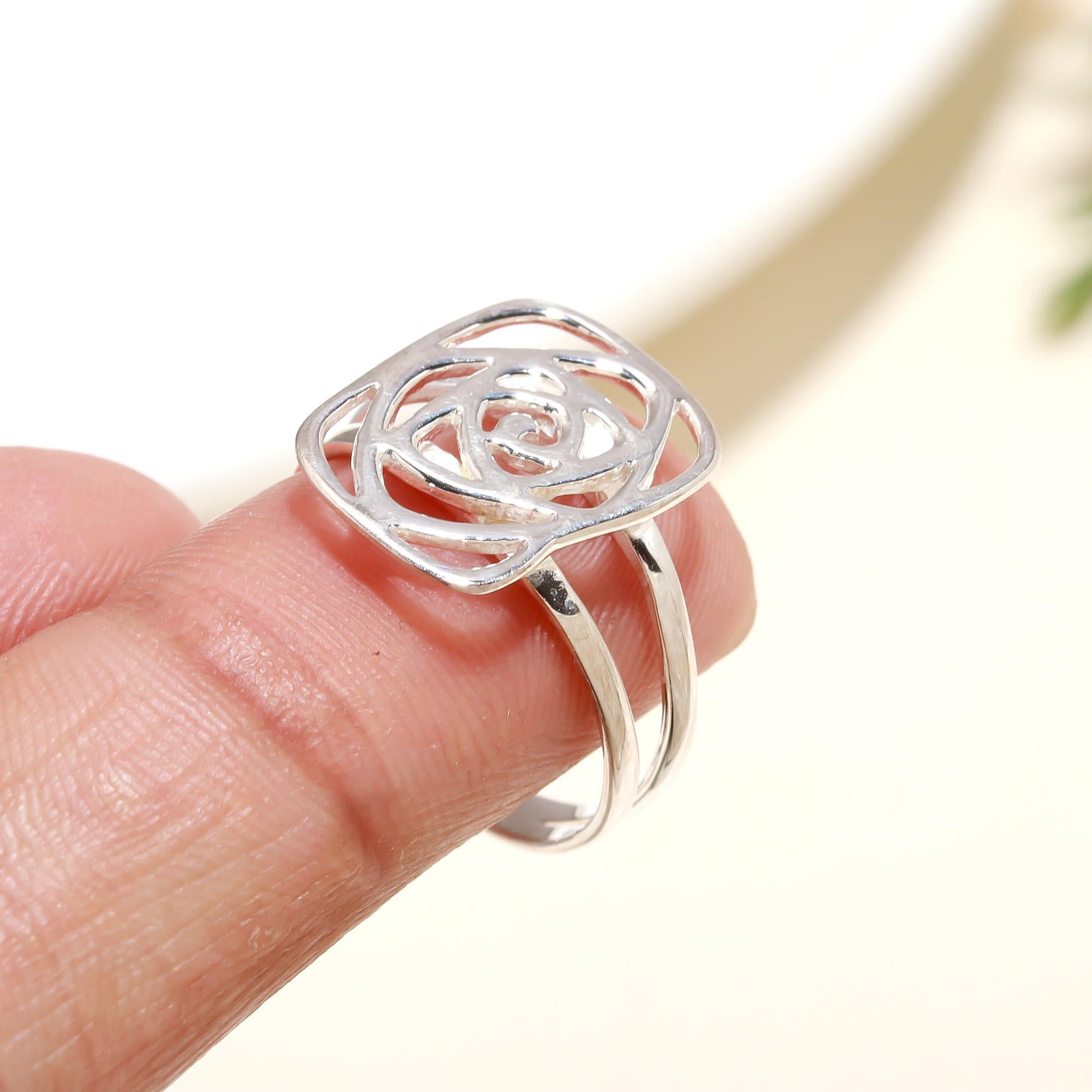 925 Silver Open Rose Ring