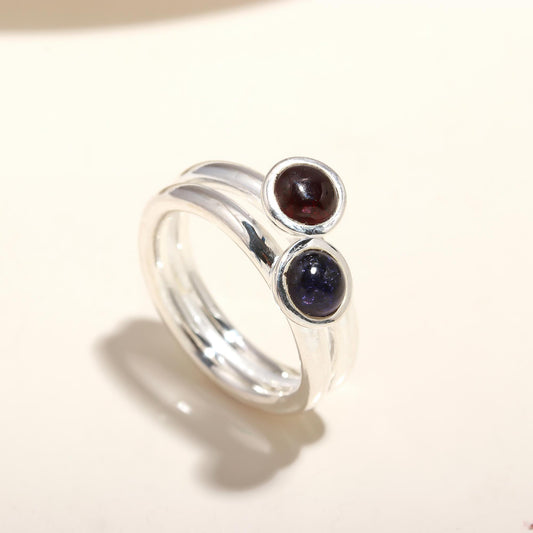 925 Silver Garnet and Iolite Ring