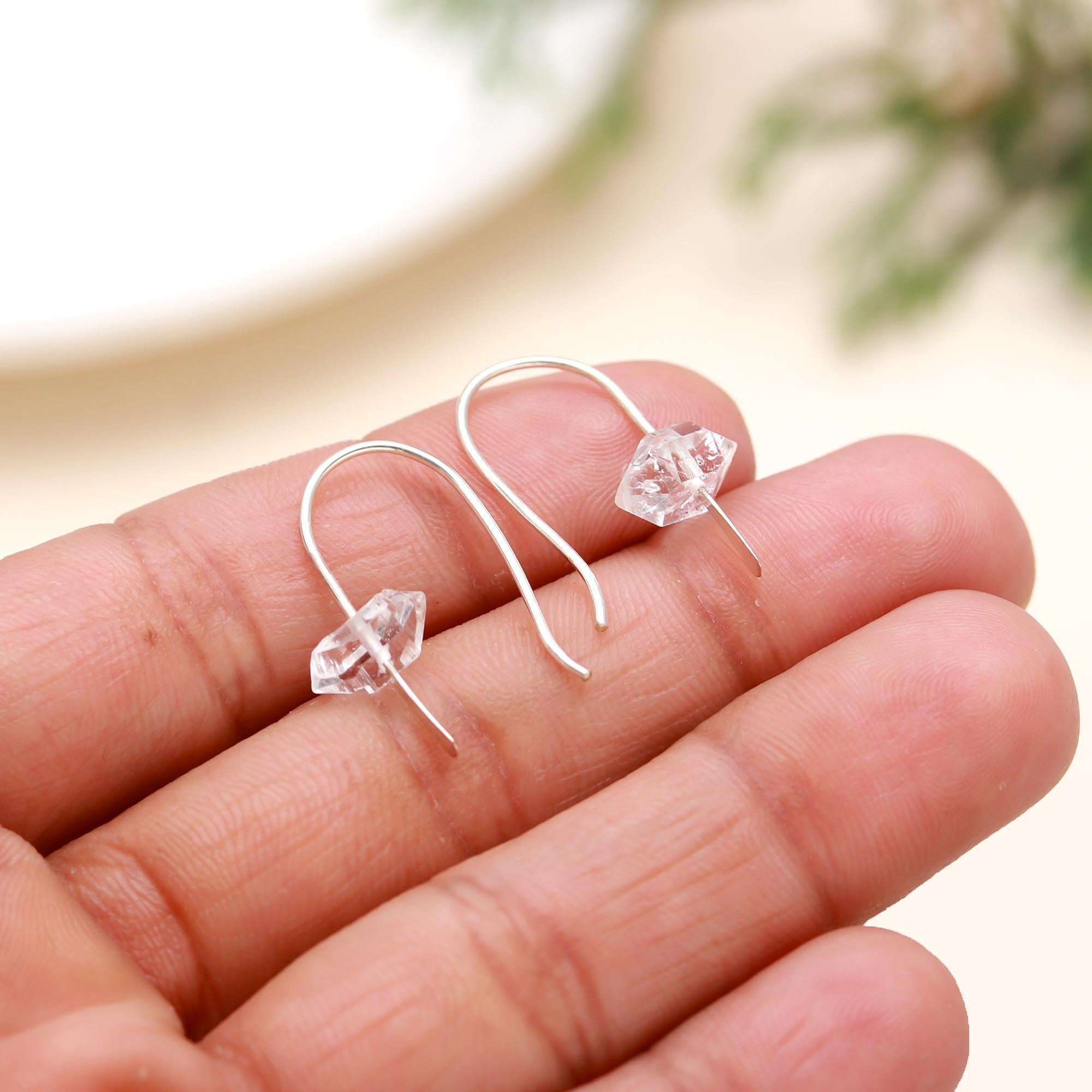 925 Silver Herkimer Quartz Crystal Hook Earrings