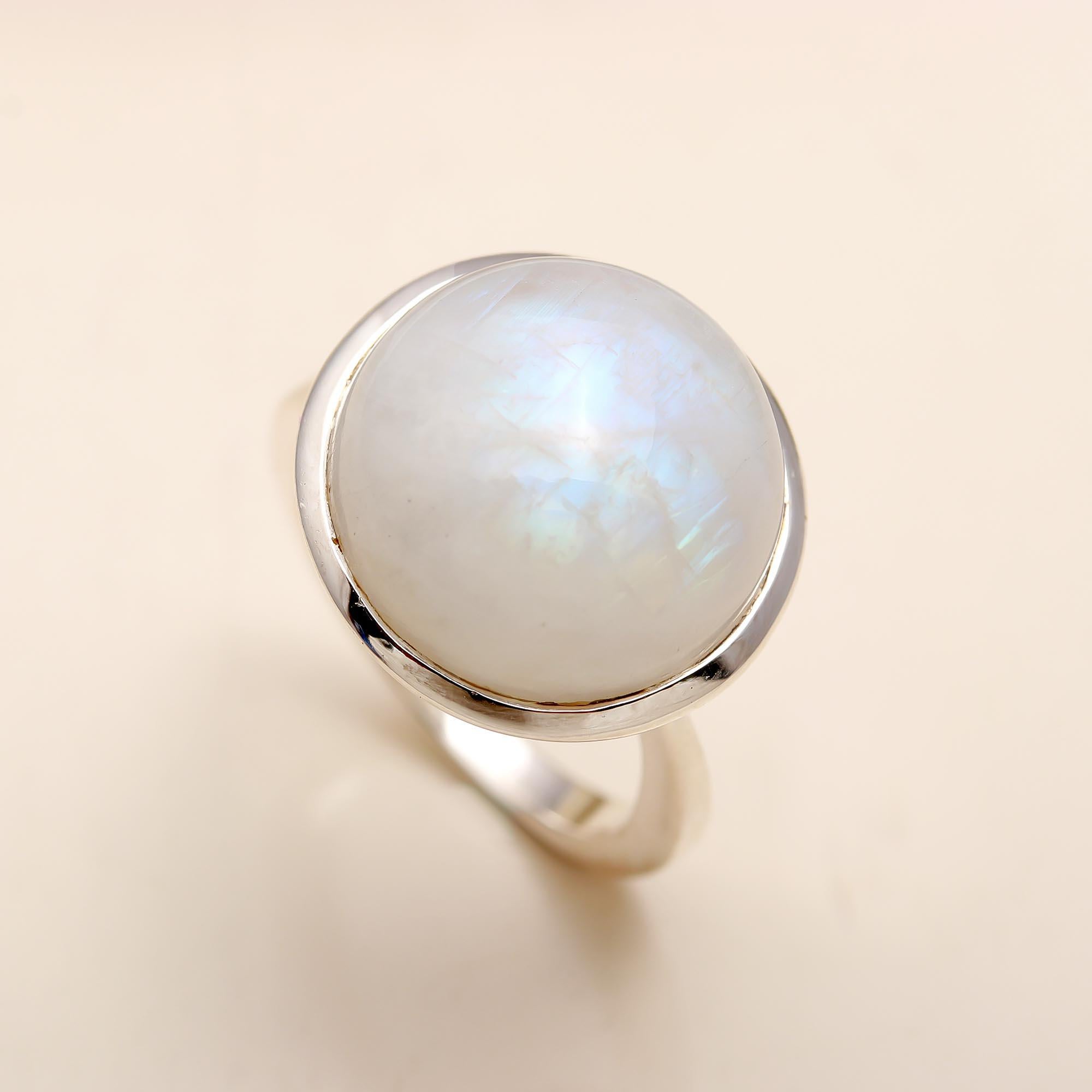925 Silver Rainbow Moonstone Ring