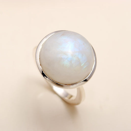 925 Silver Rainbow Moonstone Ring
