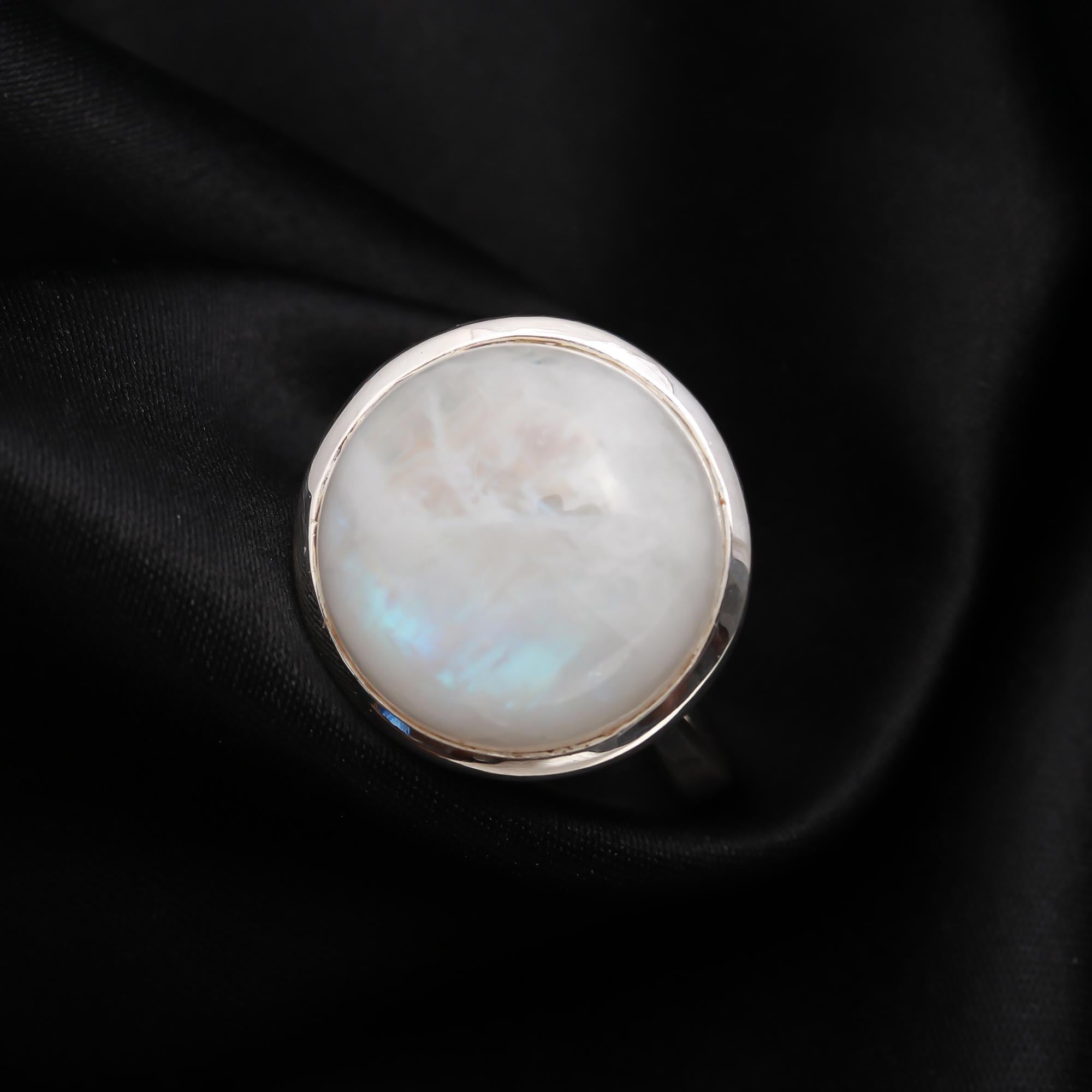 925 Silver Rainbow Moonstone Ring
