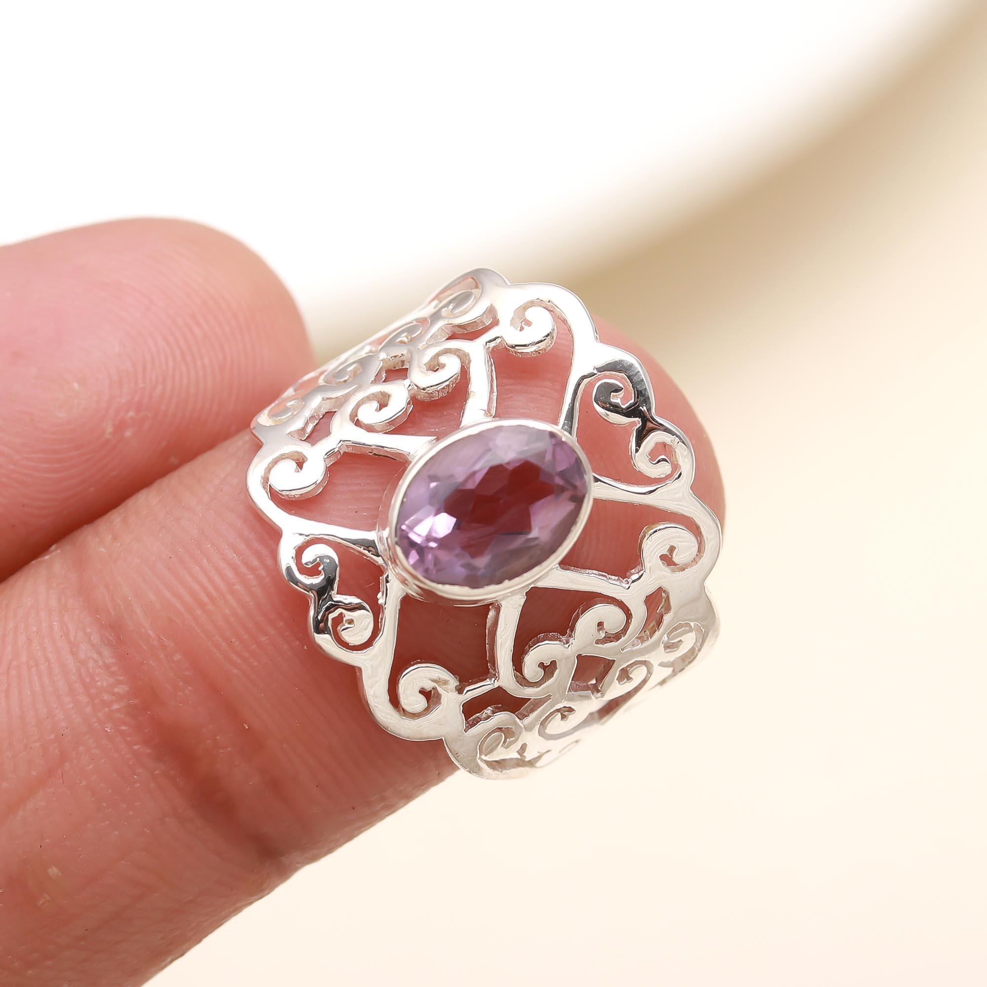 925 Silver Amethyst Filigree Ring