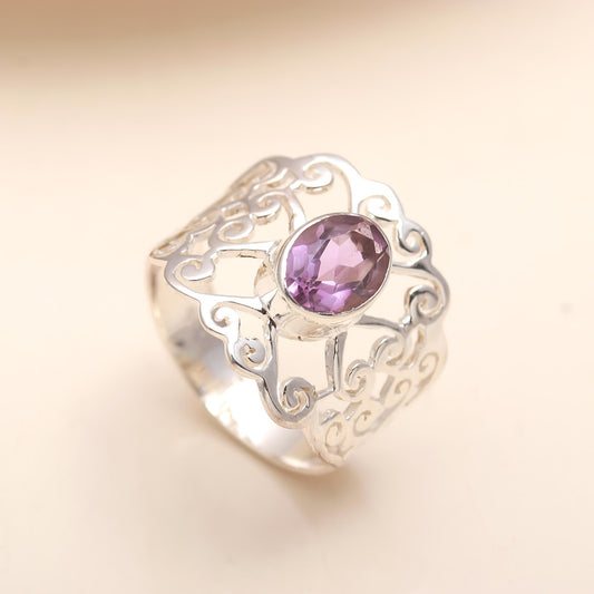 925 Silver Amethyst Filigree Ring