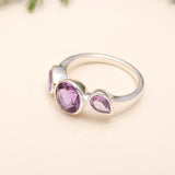 925 Silver Triple Amethyst Ring
