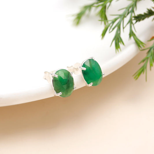 925 Silver Green Onyx Stud Earrings