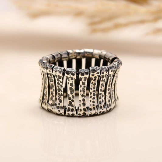 925 Silver Hammered Wide Band Ring