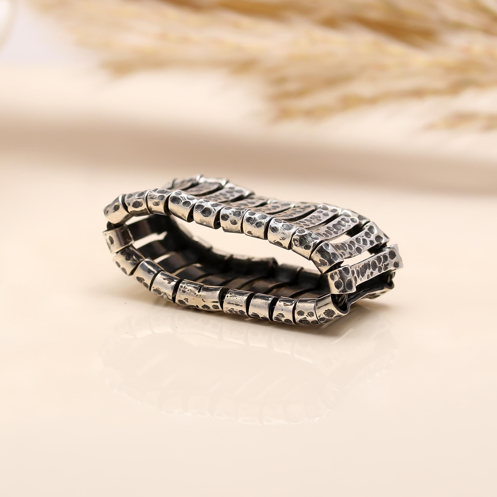 925 Silver Hammered Wide Band Ring