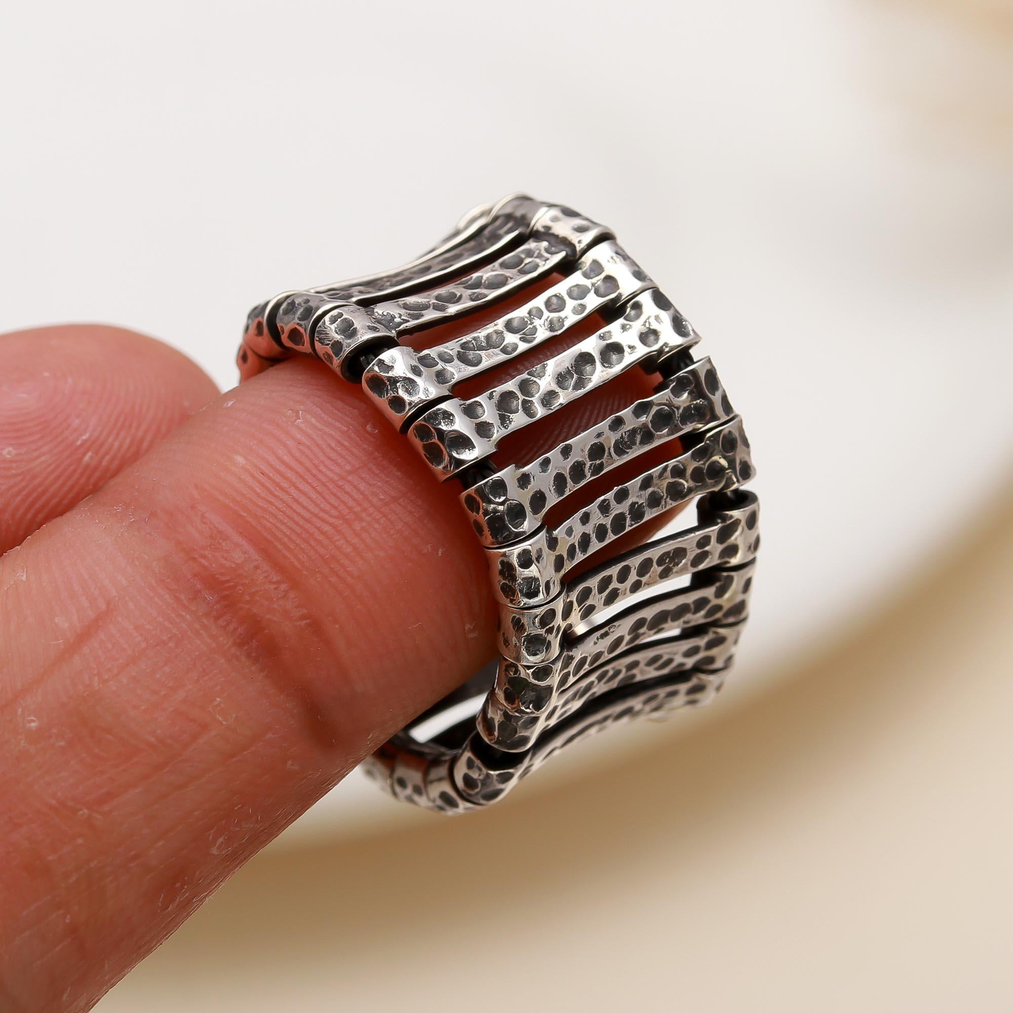 925 Silver Hammered Wide Band Ring