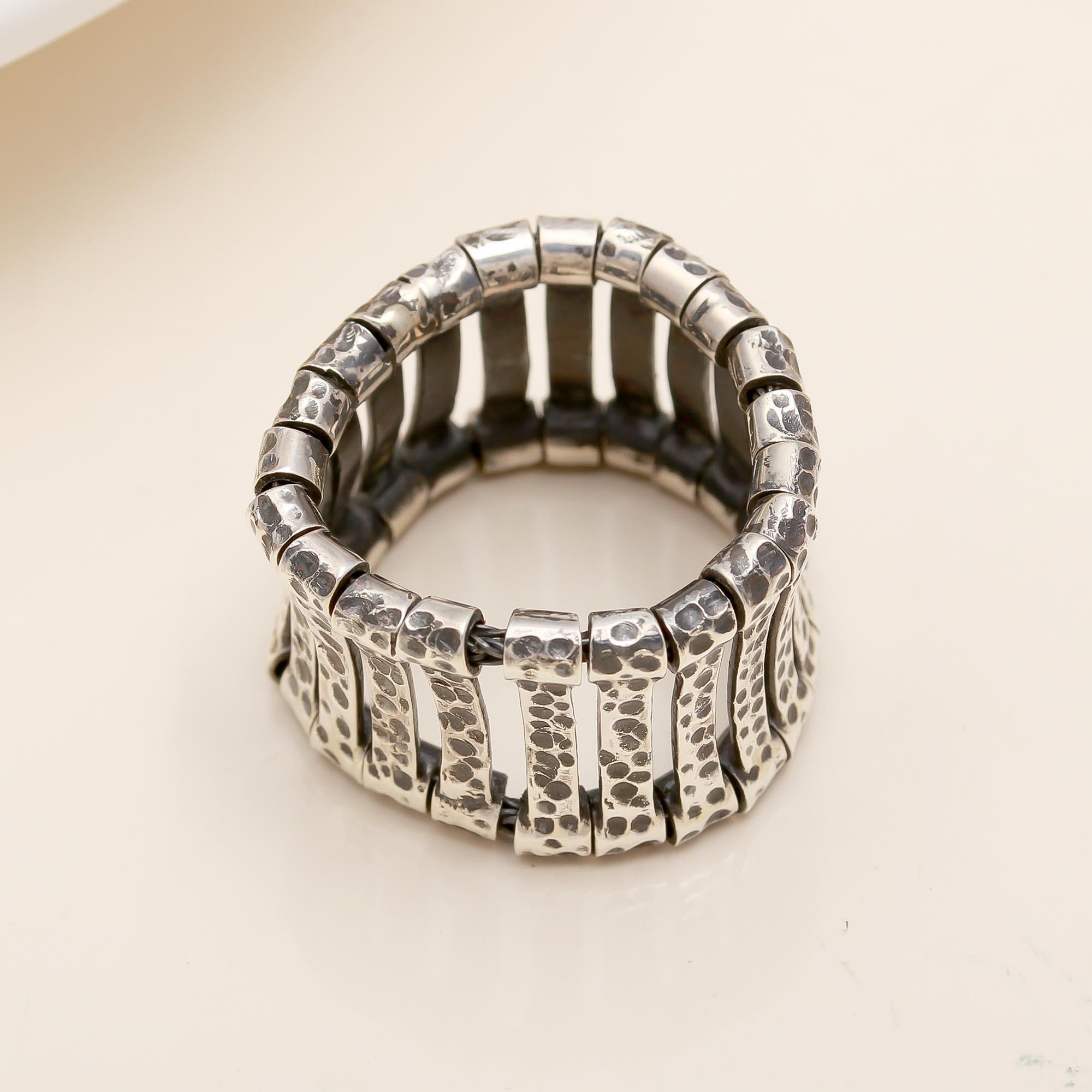 925 Silver Hammered Wide Band Ring