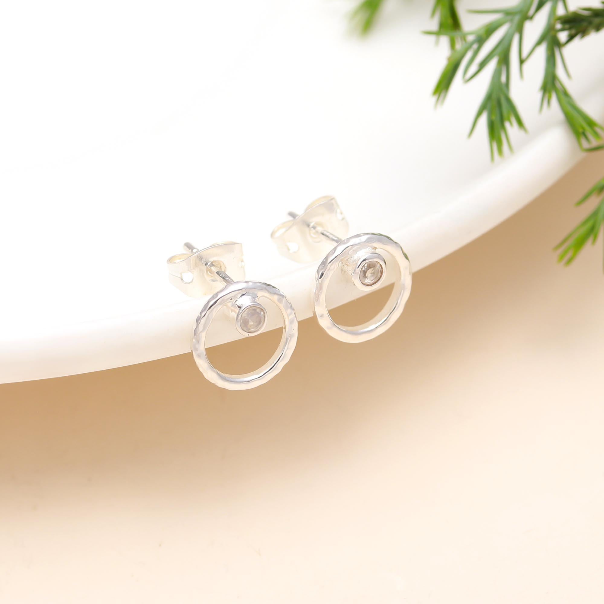 925 Sterling Silver Rainbow Moonstone Stud Earrings