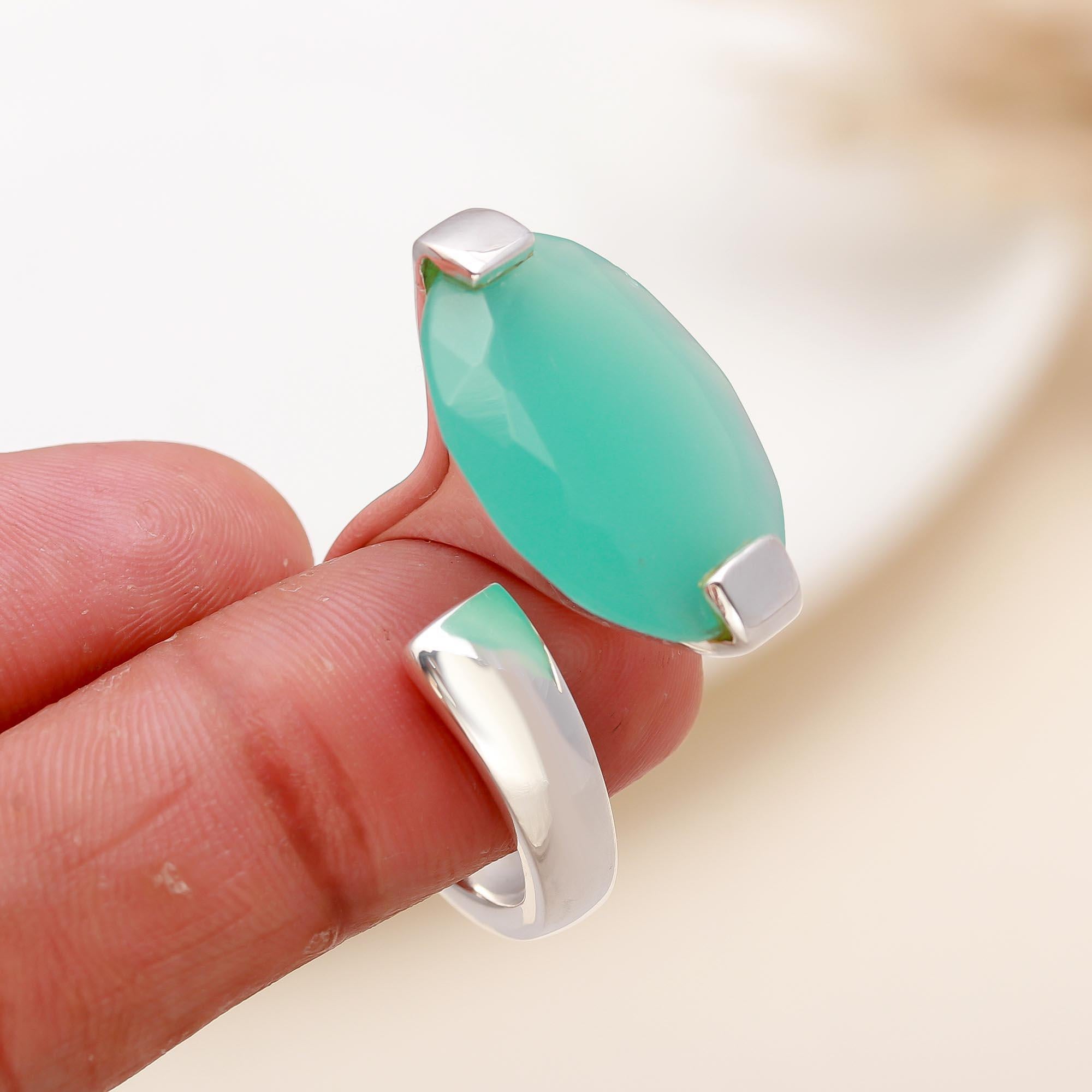 925 Silver Green Onyx Open Ring