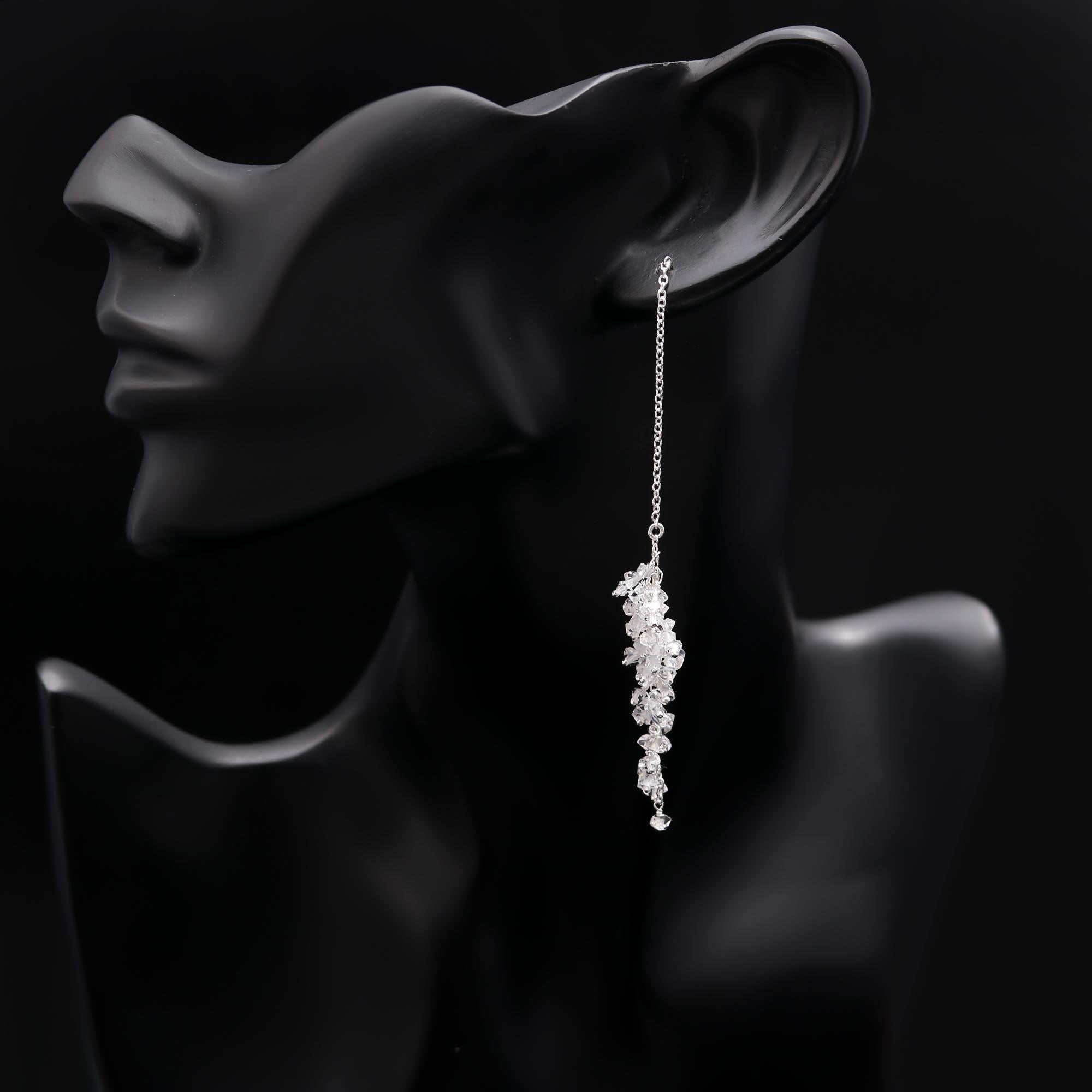 925 Silver Herkimer Quartz Cluster Threader Earrings