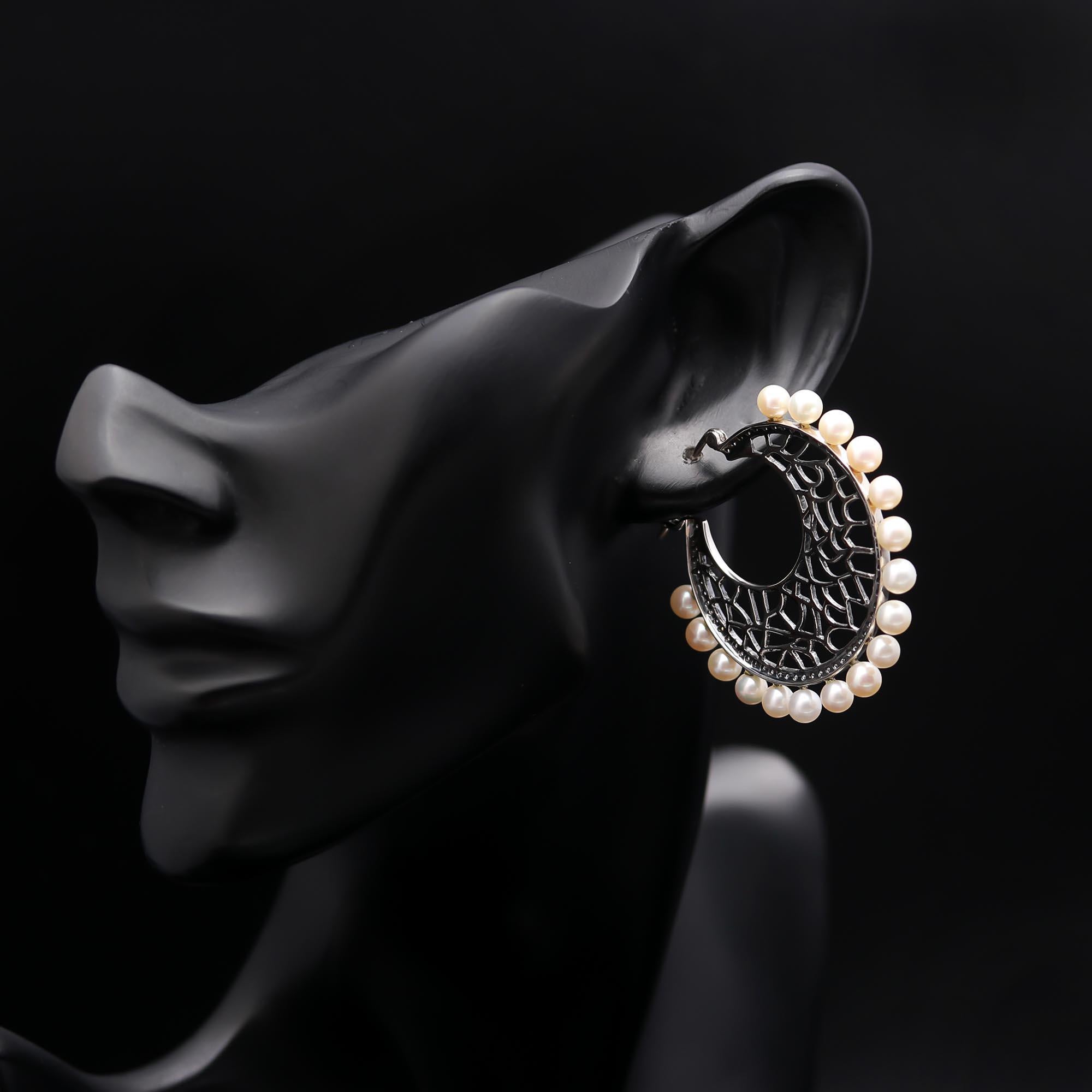 925 Silver Filigree Hoop Earrings