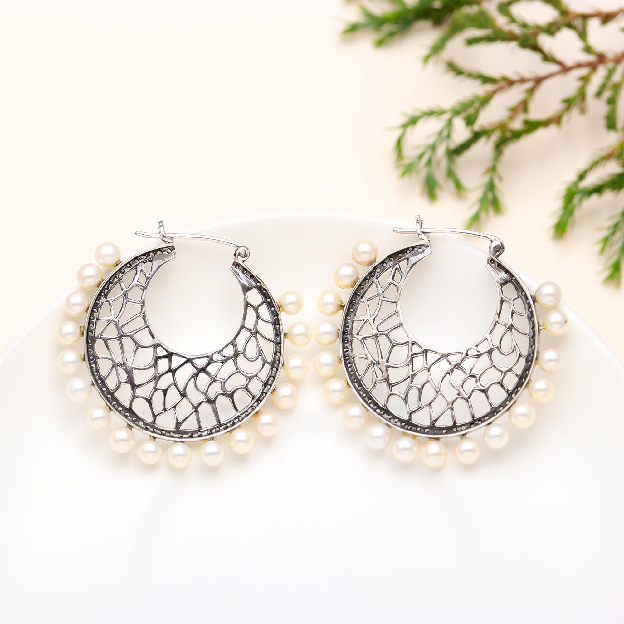 925 Silver Filigree Hoop Earrings