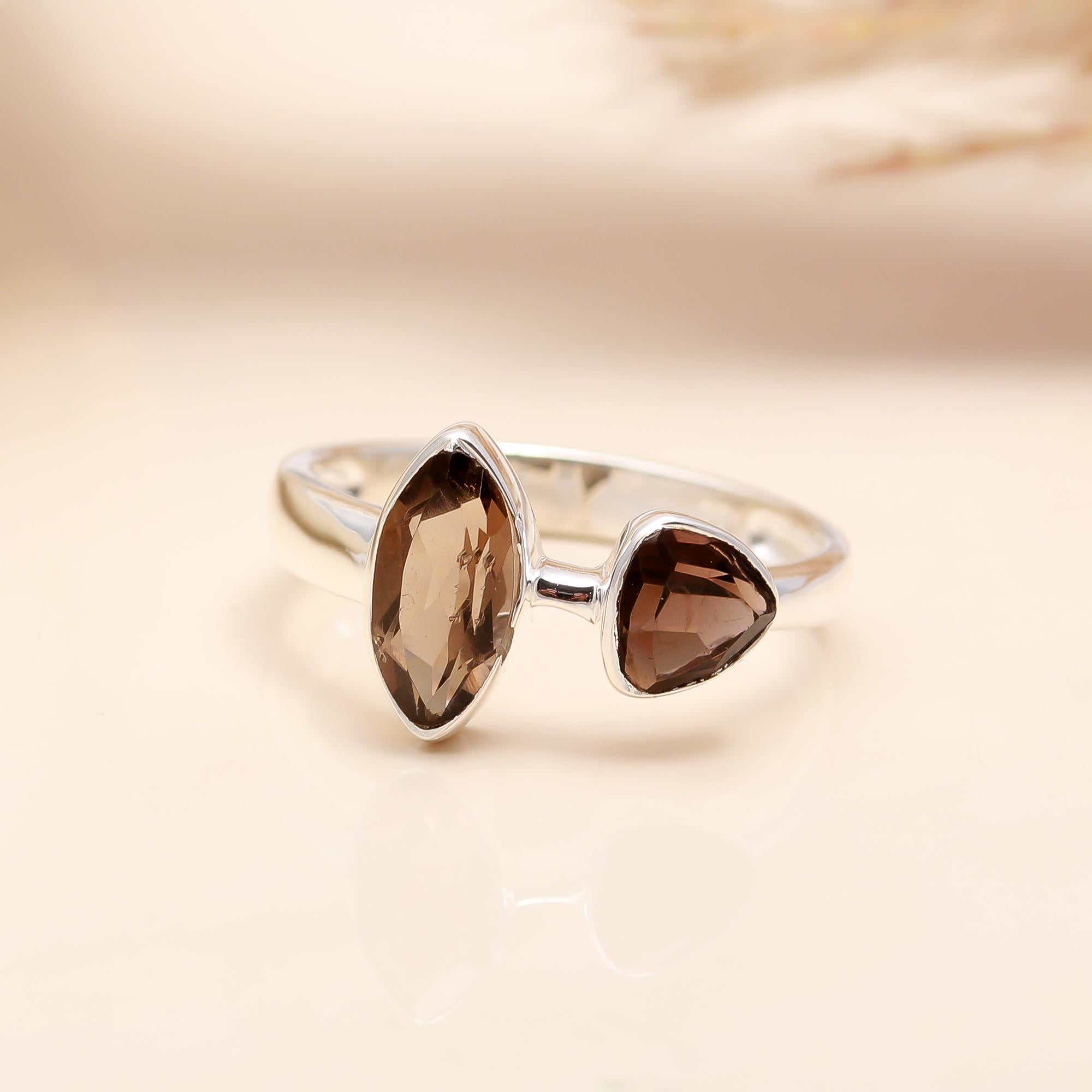 925 Silver Twin Smoky Quartz Ring