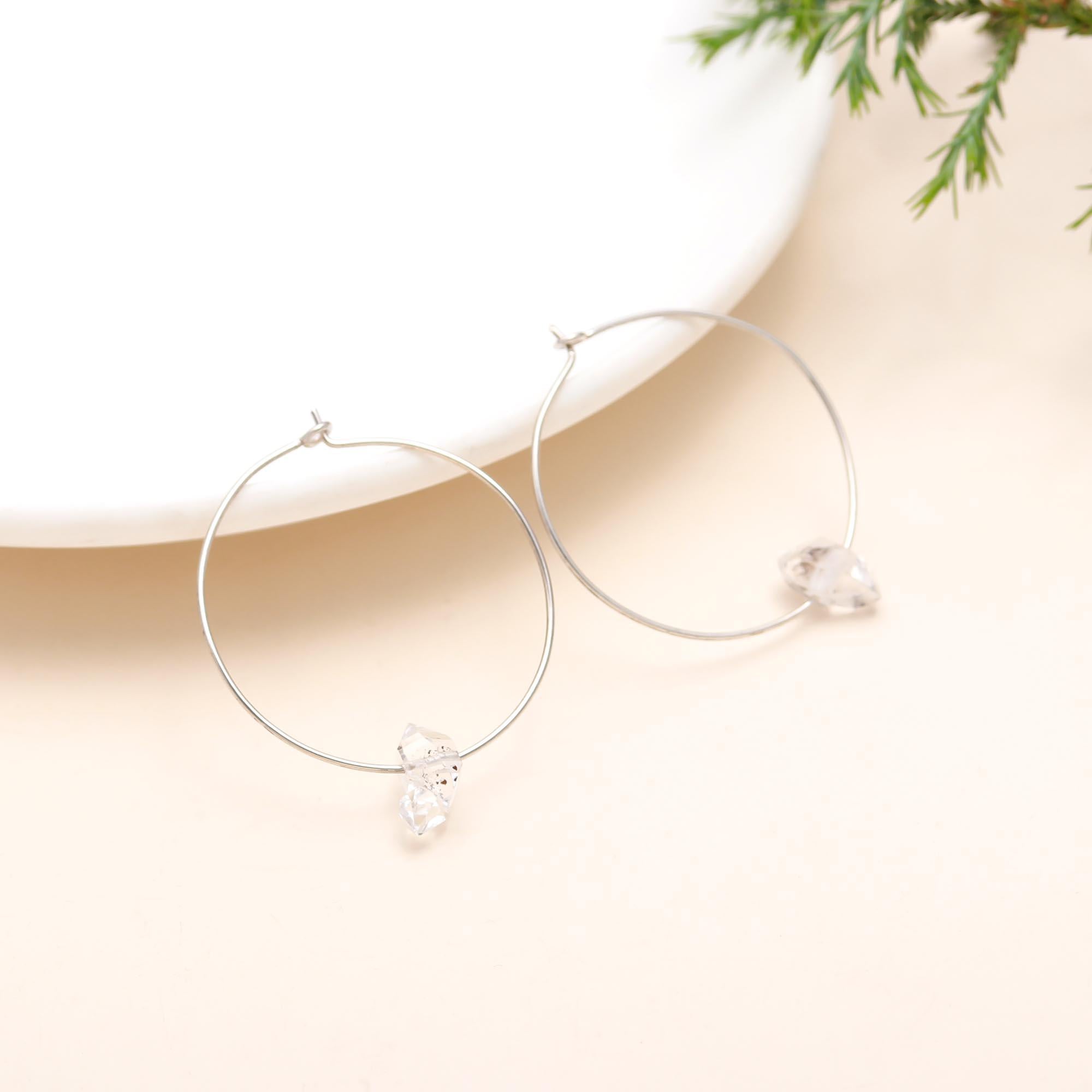 925 Silver Herkimer Quartz Hoop Earrings