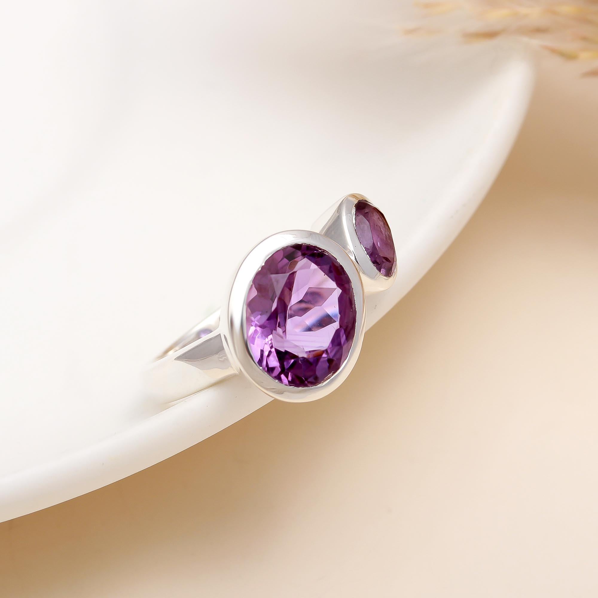 925 Silver Dual Amethyst Ring