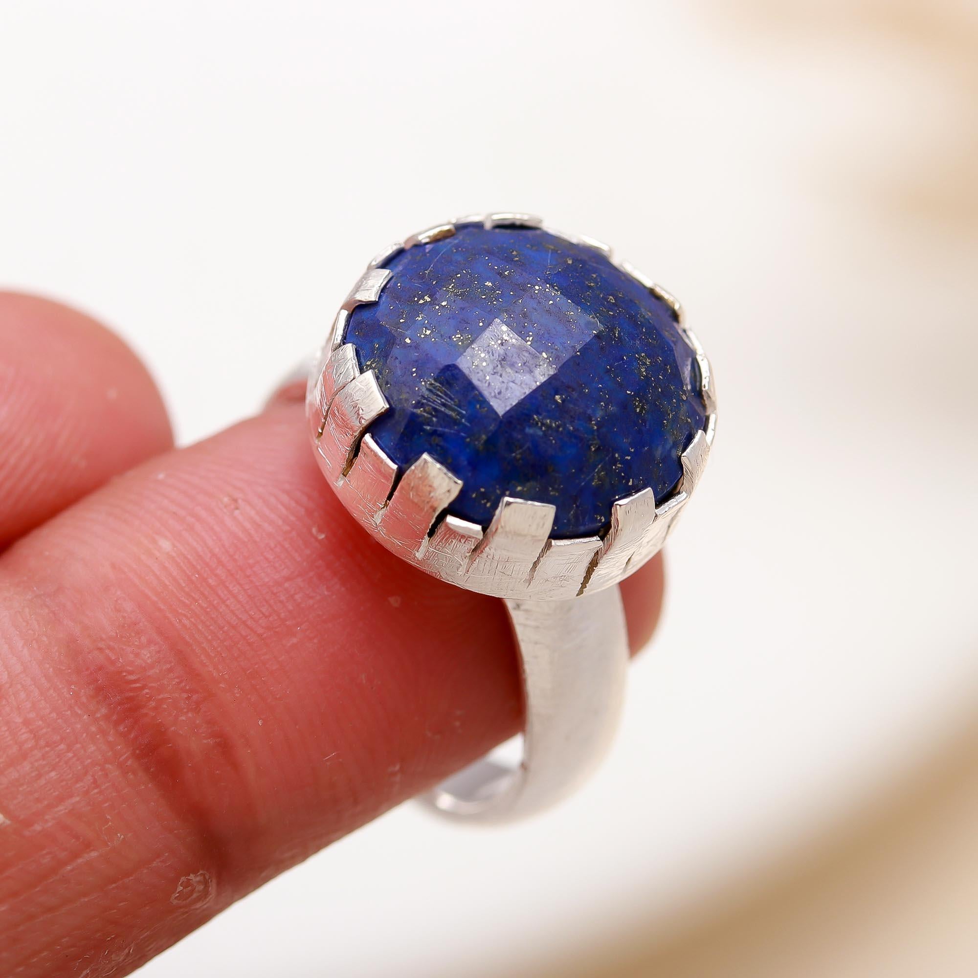 925 Silver Faceted Lapis Lazuli Ring