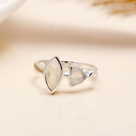 Handmade 925 Sterling Silver Multi-Rainbow Moonstone Ring