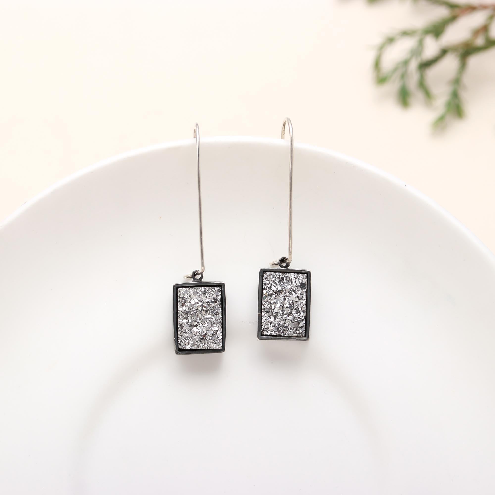 925 Silver Titanium Druzy Dangle Earrings