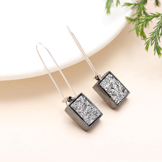 925 Silver Titanium Druzy Dangle Earrings