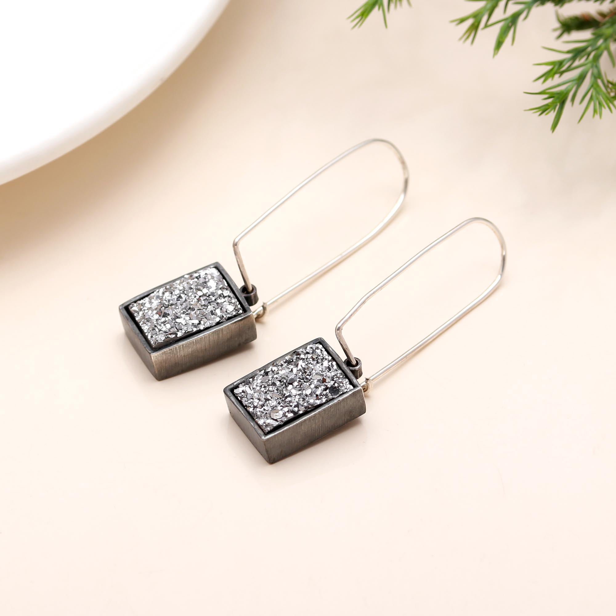 925 Silver Titanium Druzy Dangle Earrings