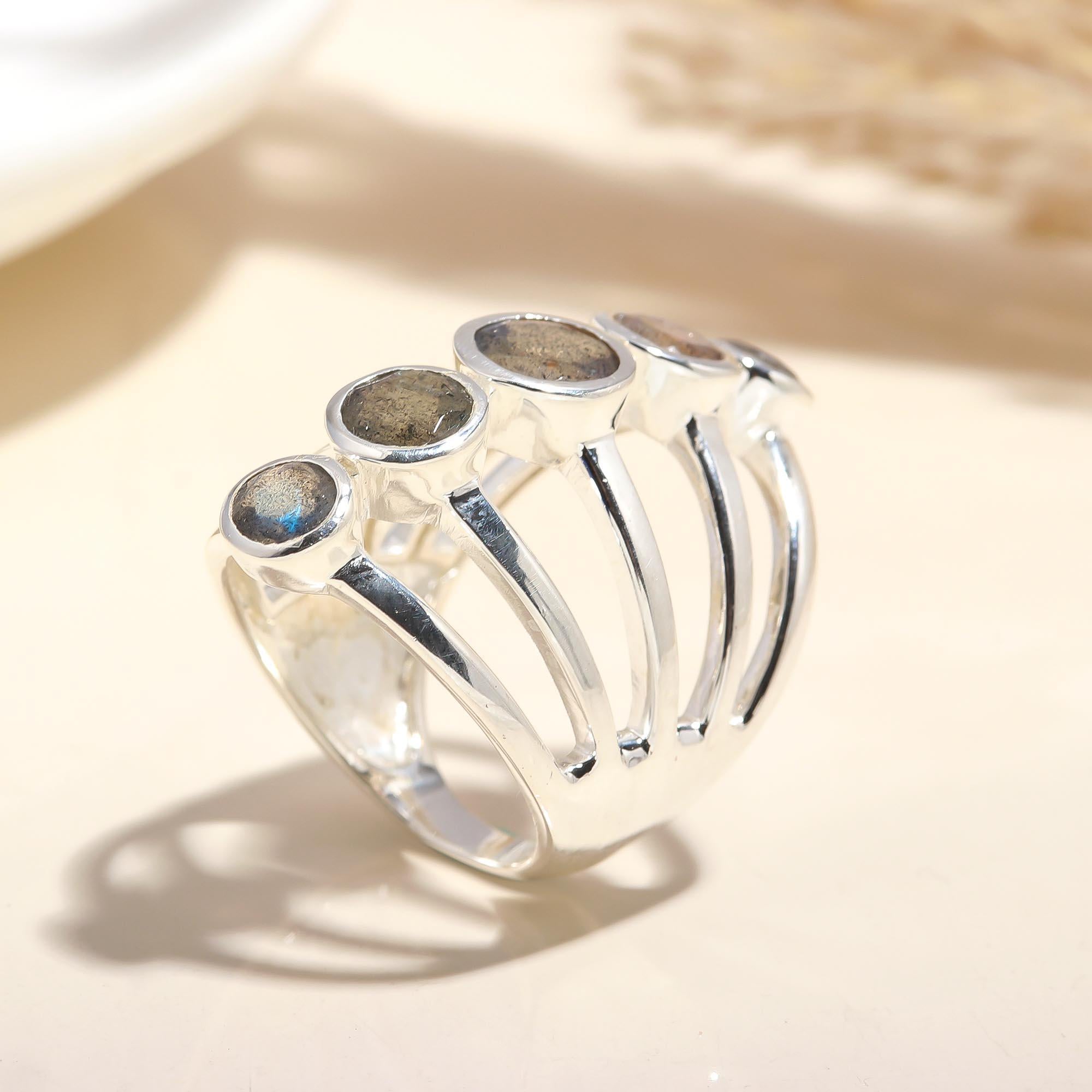 925 Silver Five Labradorite Ring