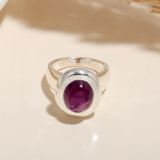 925 Silver Round Amethyst Ring