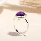 Handmade 925 Sterling Silver Brazil Cabochon Amethyst Ring