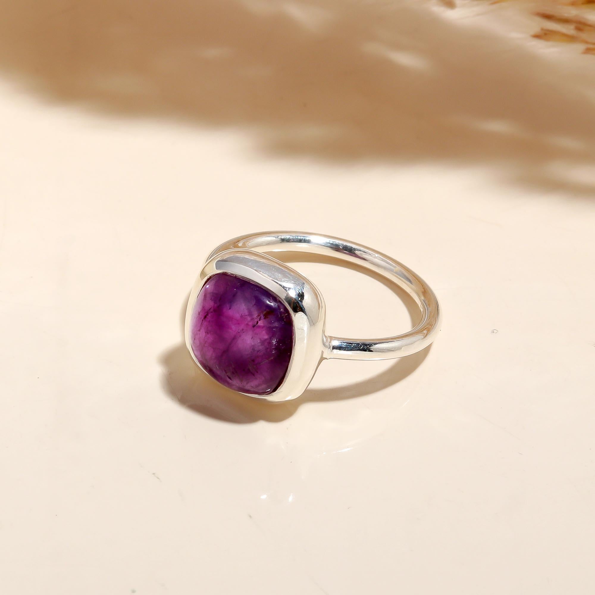925 Silver Cushion Amethyst Ring