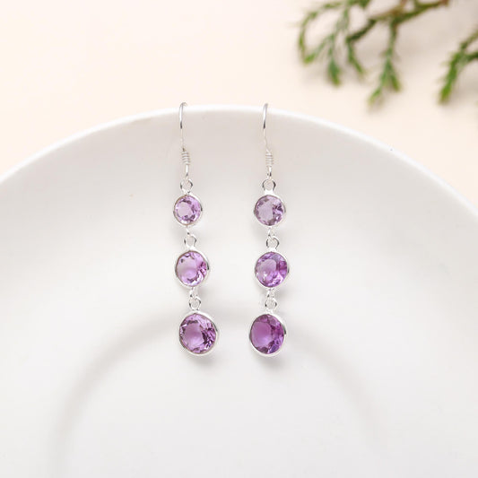 925 Silver Amethyst Dangle Earrings