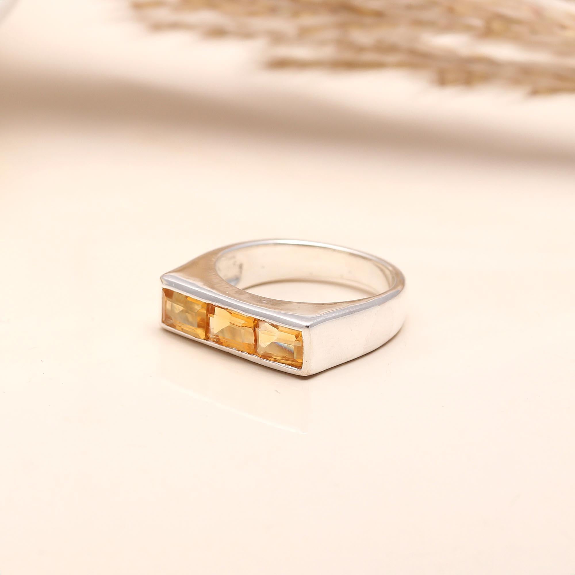 925 Silver Baguette Citrine Bar Ring