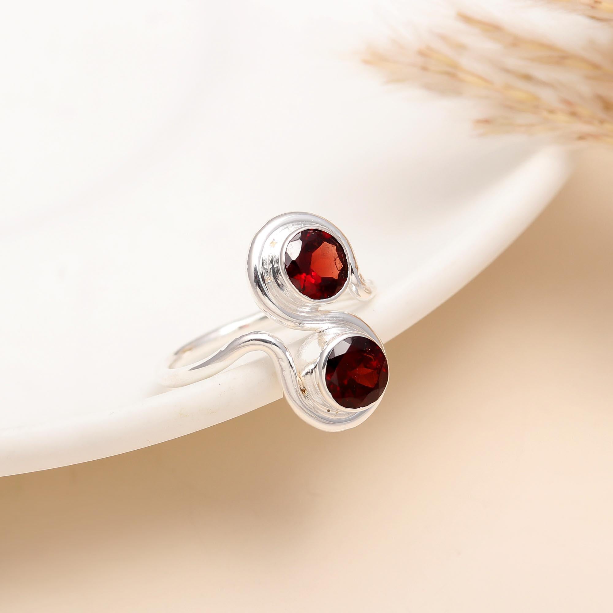 925 Silver Dual Garnet Ring