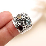 925 Silver Multi-Stone Wide Band Ring
